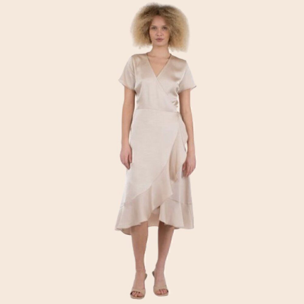Neo Noir Pastel Pink Magga Heavy Sateen Wrap  Dress Size Small